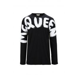 Tシャツ・カットソー ALEXANDER MCQUEEN DEVOR? JERSEY LONG-SLEEVED TOP Alexander McQueen Men's Long Sleeve Logo T-Shirt in Black